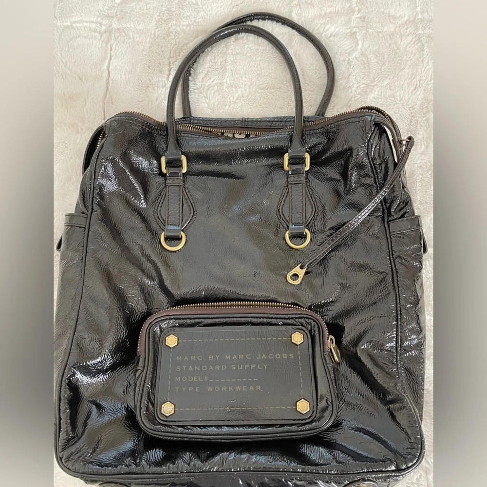 Marc by Marc Jacobs Black Patent Leather Backpack Tote